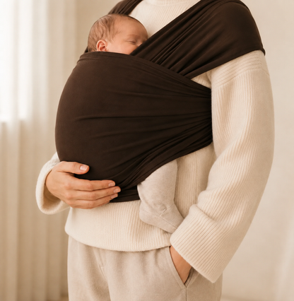 Écharpe de portage NEVA Paris marron pour bébé - tissu extensible sans nœud