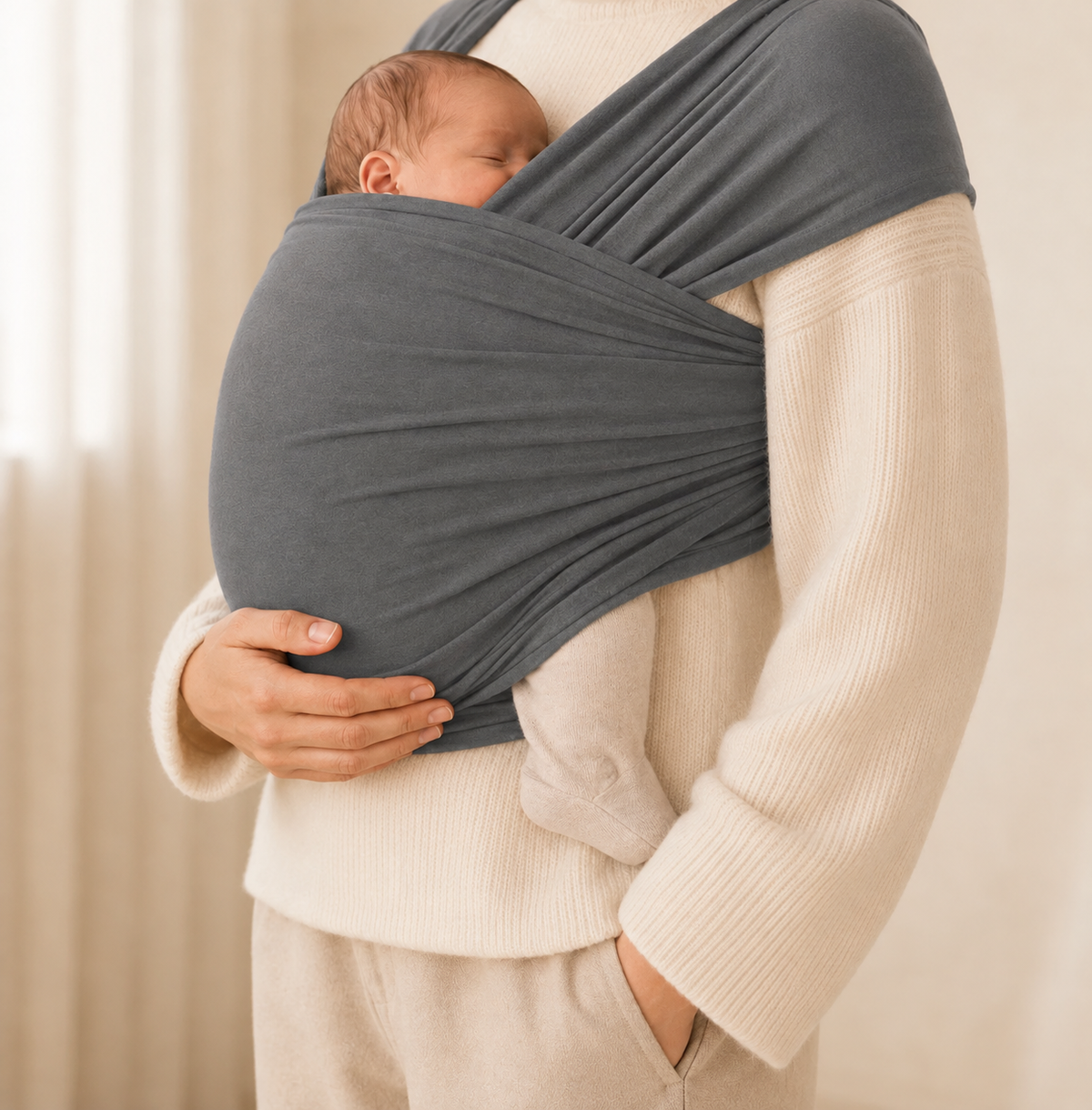 Écharpe de portage NEVA Paris gris pour bébé - tissu extensible sans nœud