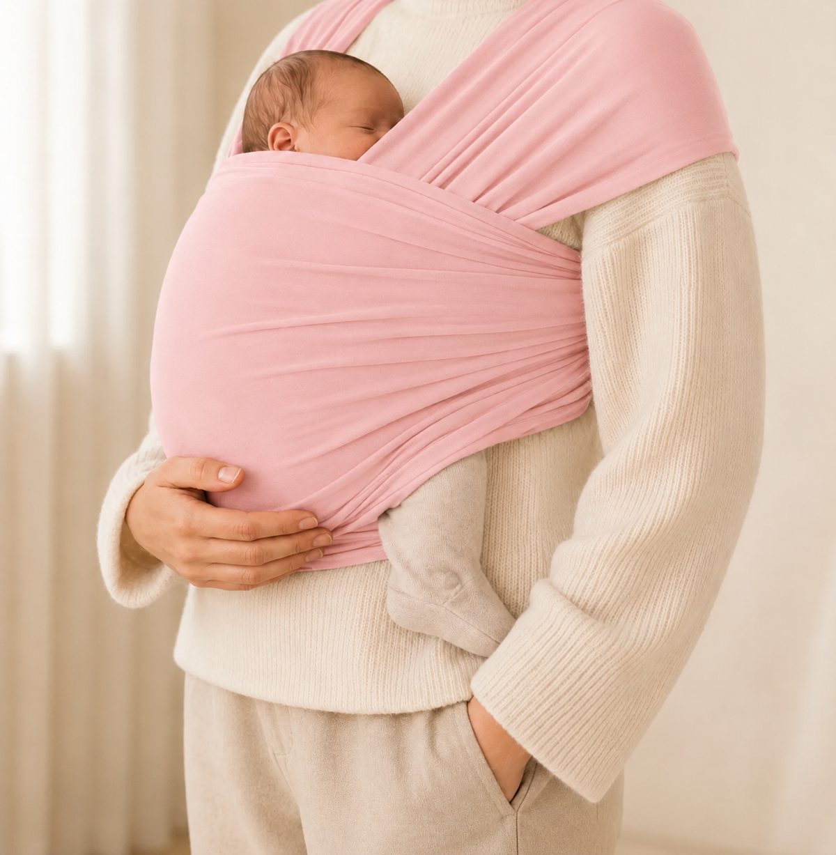 Écharpe de portage NEVA Paris rose pour bébé - tissu extensible sans nœud