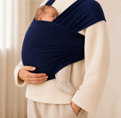 Écharpe de portage NEVA Paris bleu pour bébé - tissu extensible sans nœud