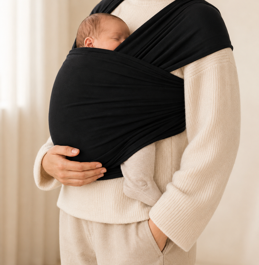 Écharpe de portage NEVA Paris noire pour bébé - tissu extensible sans nœud