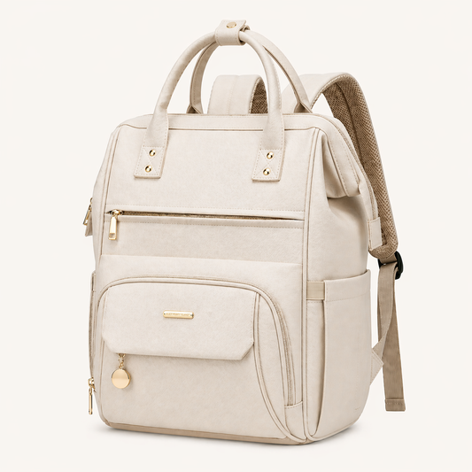 Sac à langer convertible premium NEVA PARIS en cuir PU beige crème avec quincaillerie dorée