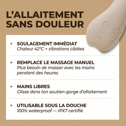 Masseur allaitement sans douleur Neva Paris – chaleur 42°C, vibrations ciblées, mains libres, waterproof IPX7
